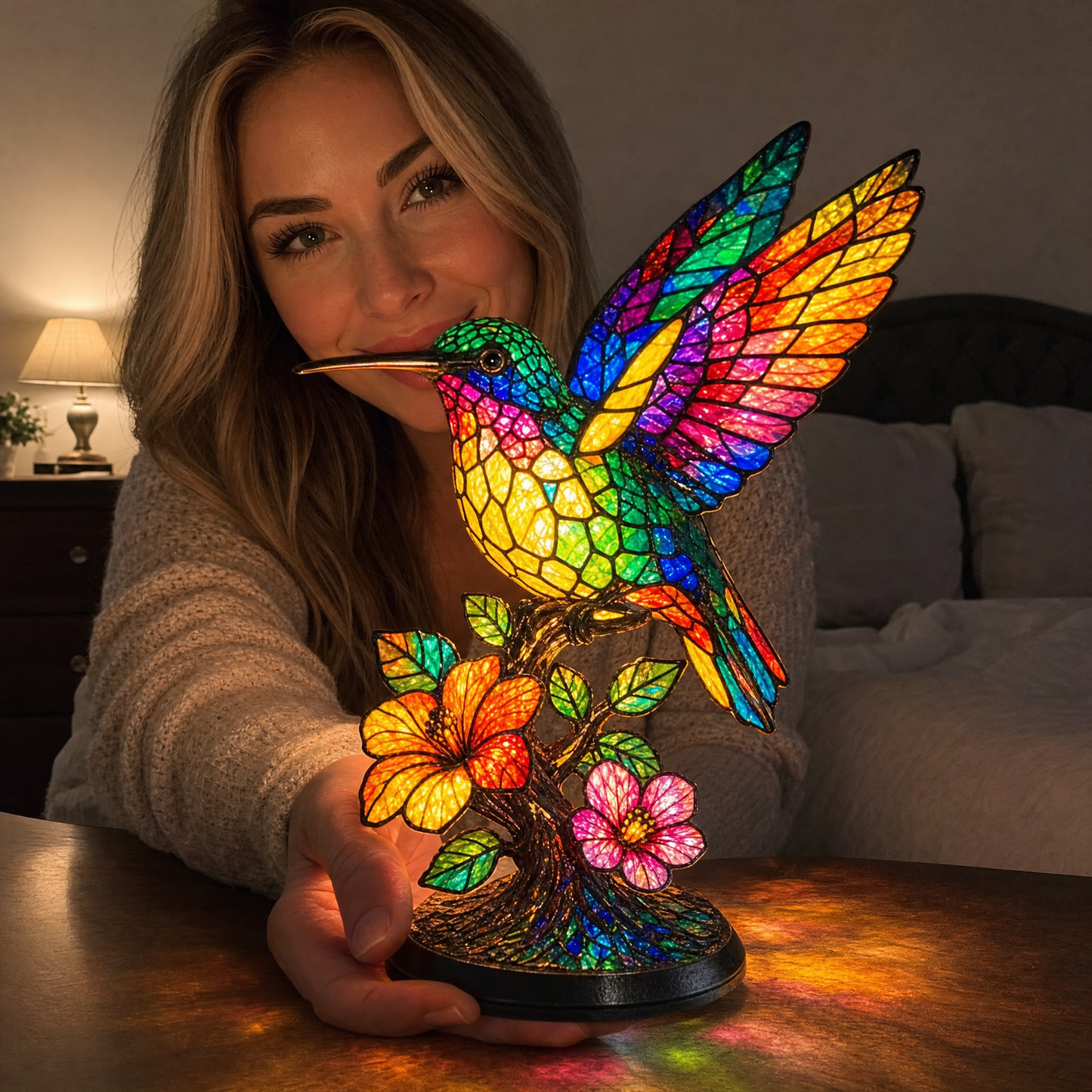 ✨ Creative Hummingbird LED Night Light, Home Cartoon Animal Resin Figurine, Cute Decorative Lamp for Kids' Room & Living Area, Table Bedside Lamp, USB Powered Lamp