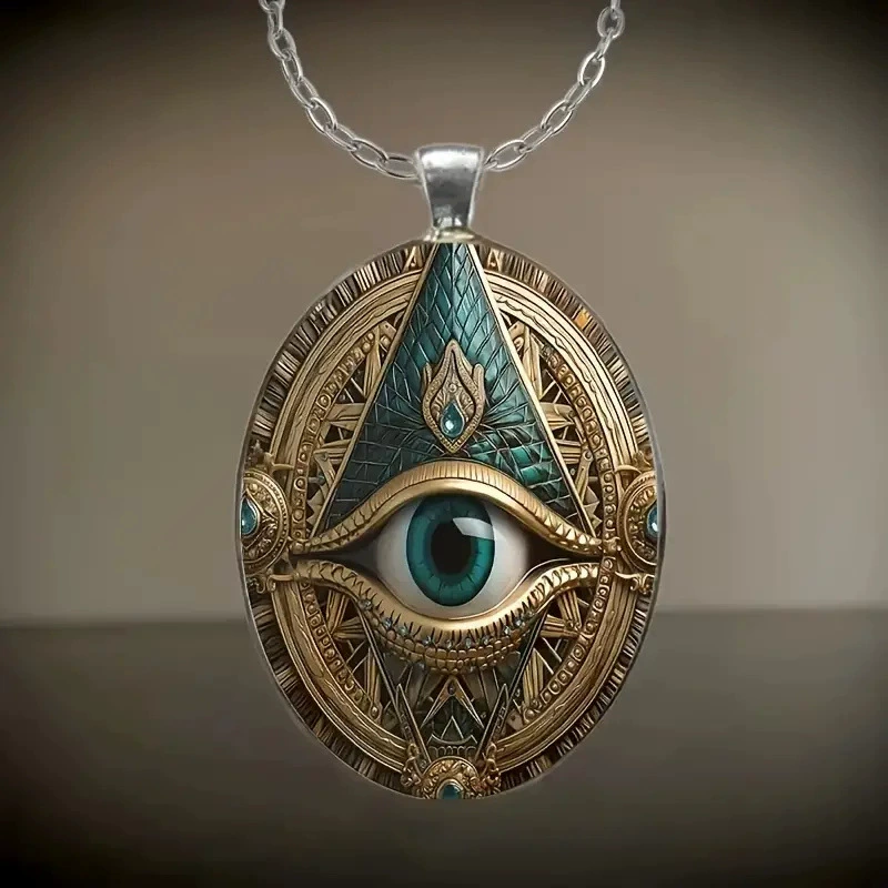Vintage Mason Gothic Oval Evil Eye Pendant Necklace