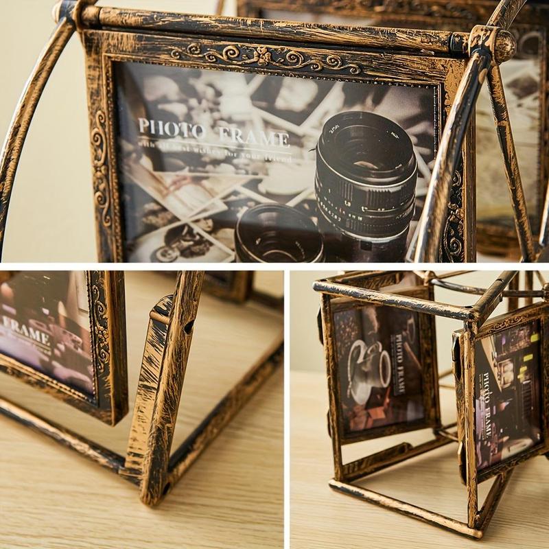 Vintage Rotating Wheel Picture Frame, 1/4 Counts Photo Display Frame