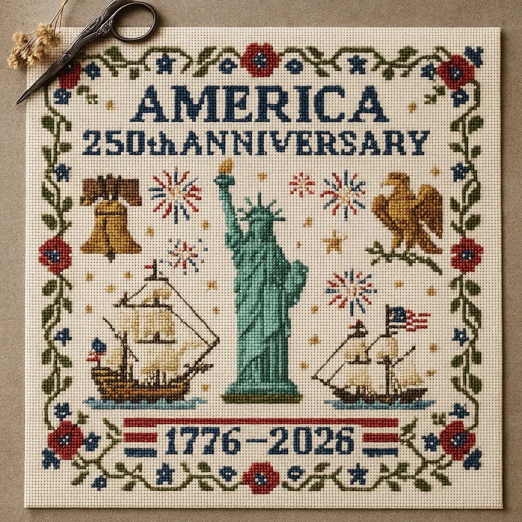 ✨250th Anniversary of America Cross Stitch Kit – Celebrate with Craft and Tradition