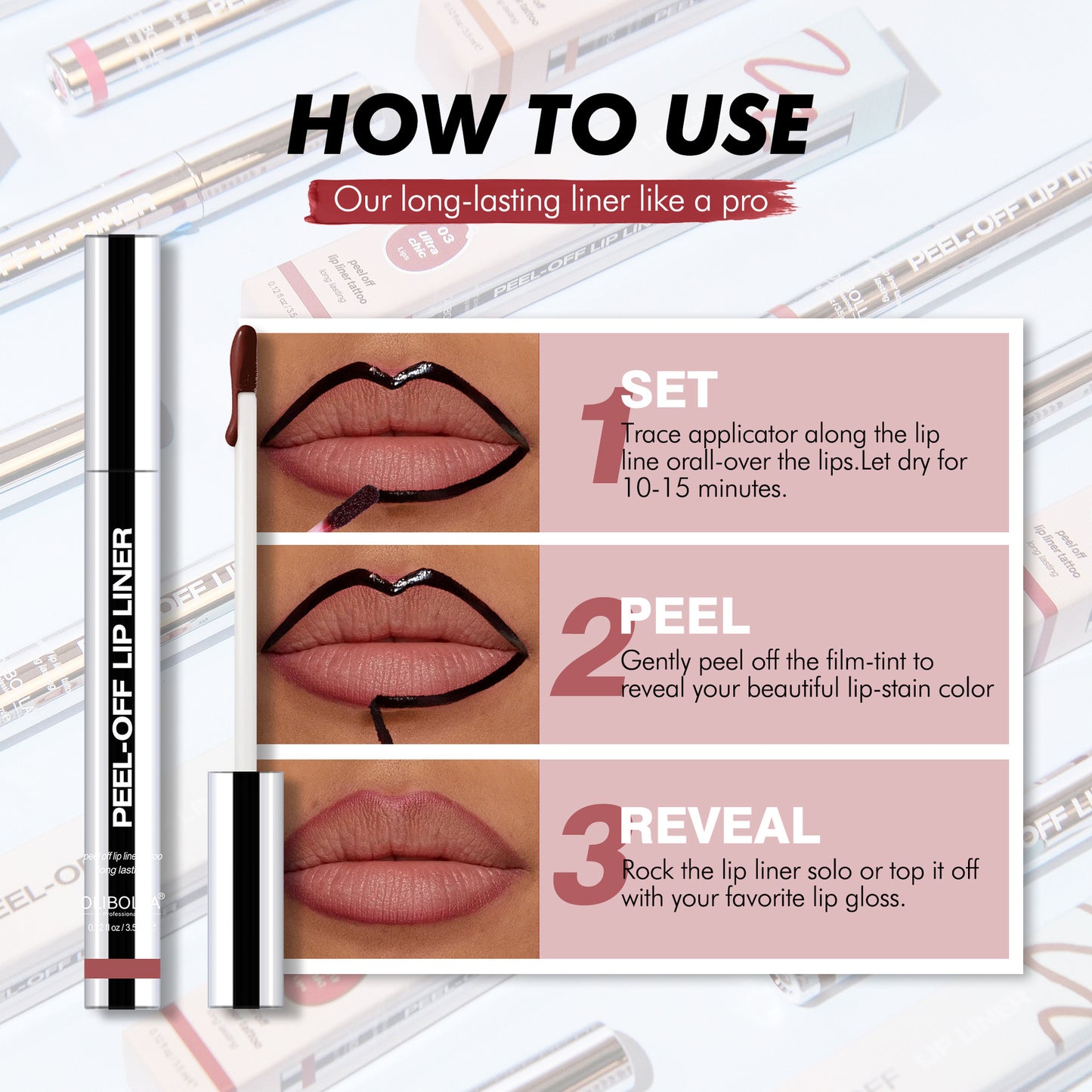 4Pcs Peel Off Lip Liner Stain Set Waterproof Nude Matte Lip Tint