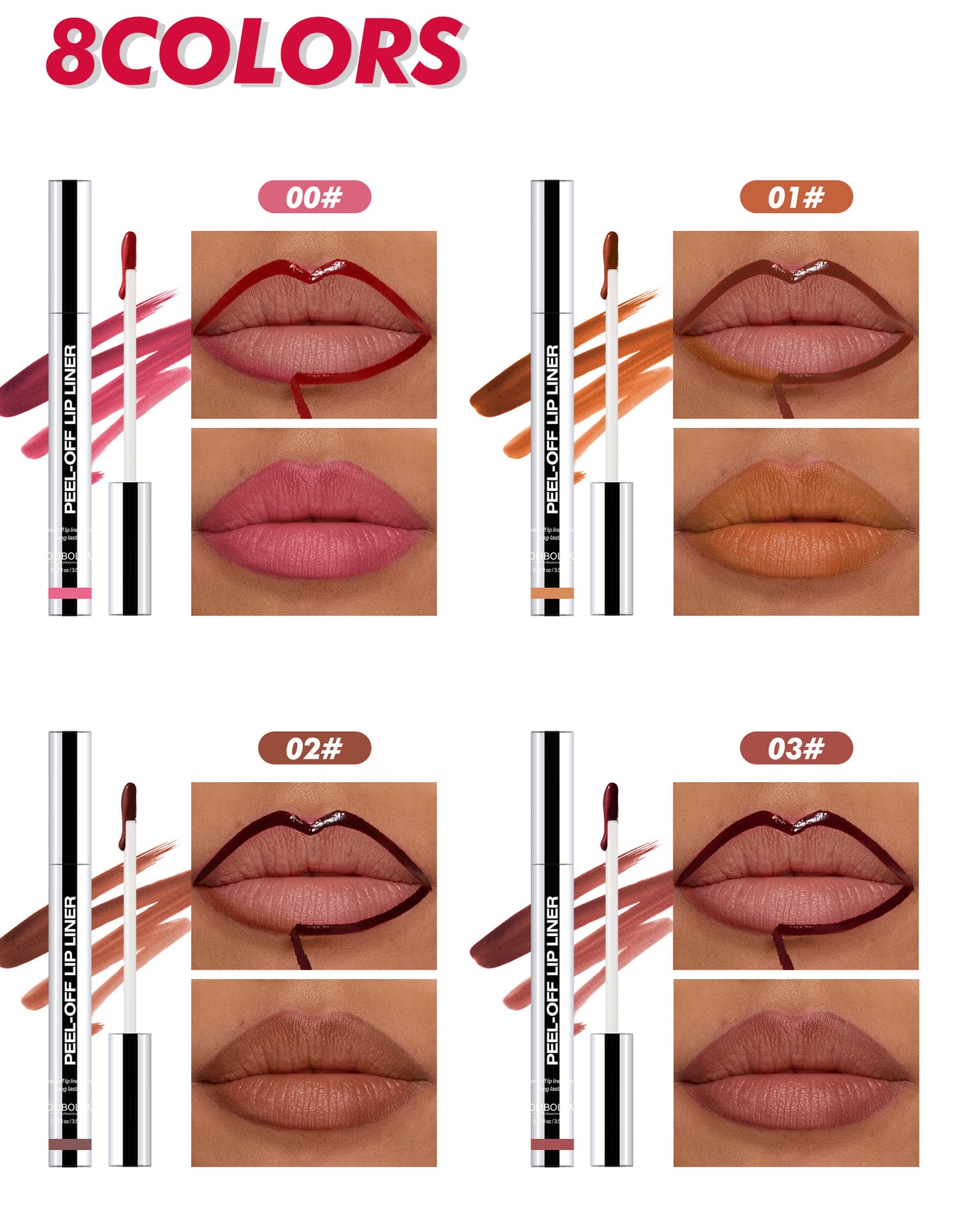 4Pcs Peel Off Lip Liner Stain Set Waterproof Nude Matte Lip Tint