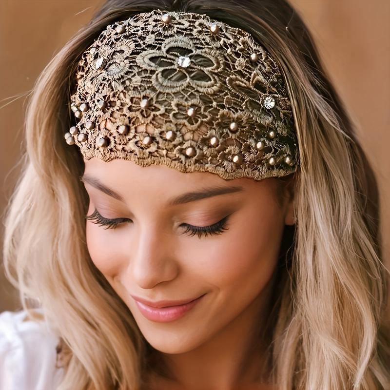 Set of 3 Bohemian Crystal and Pearl Accent Wide Headbands