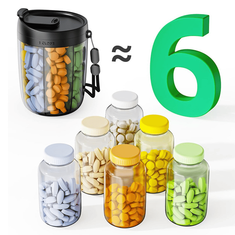 Last Day Promotion Pill Dispenser Bottle with 6 Compartments | Never Miss a Dose Again!