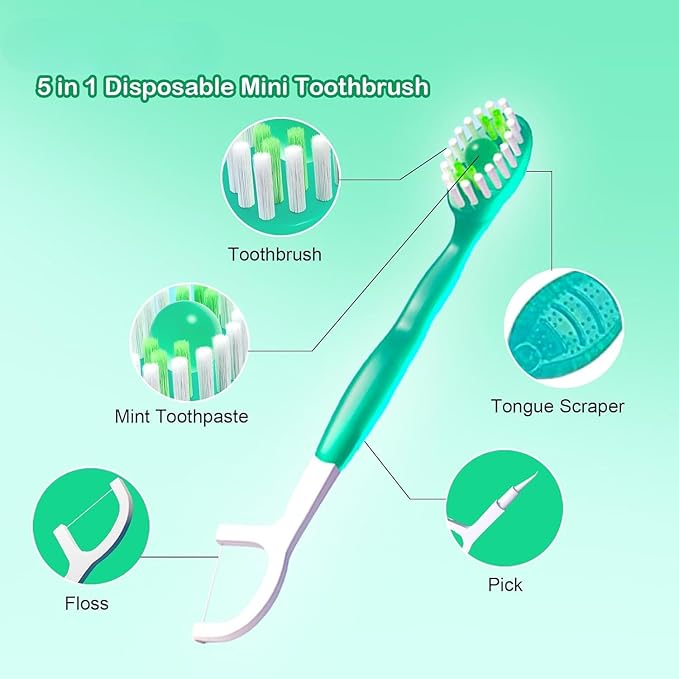 🎁5 in 1 Mini Toothbrush & Floss & Tongue Scraper & Toothpick Set 26pcs