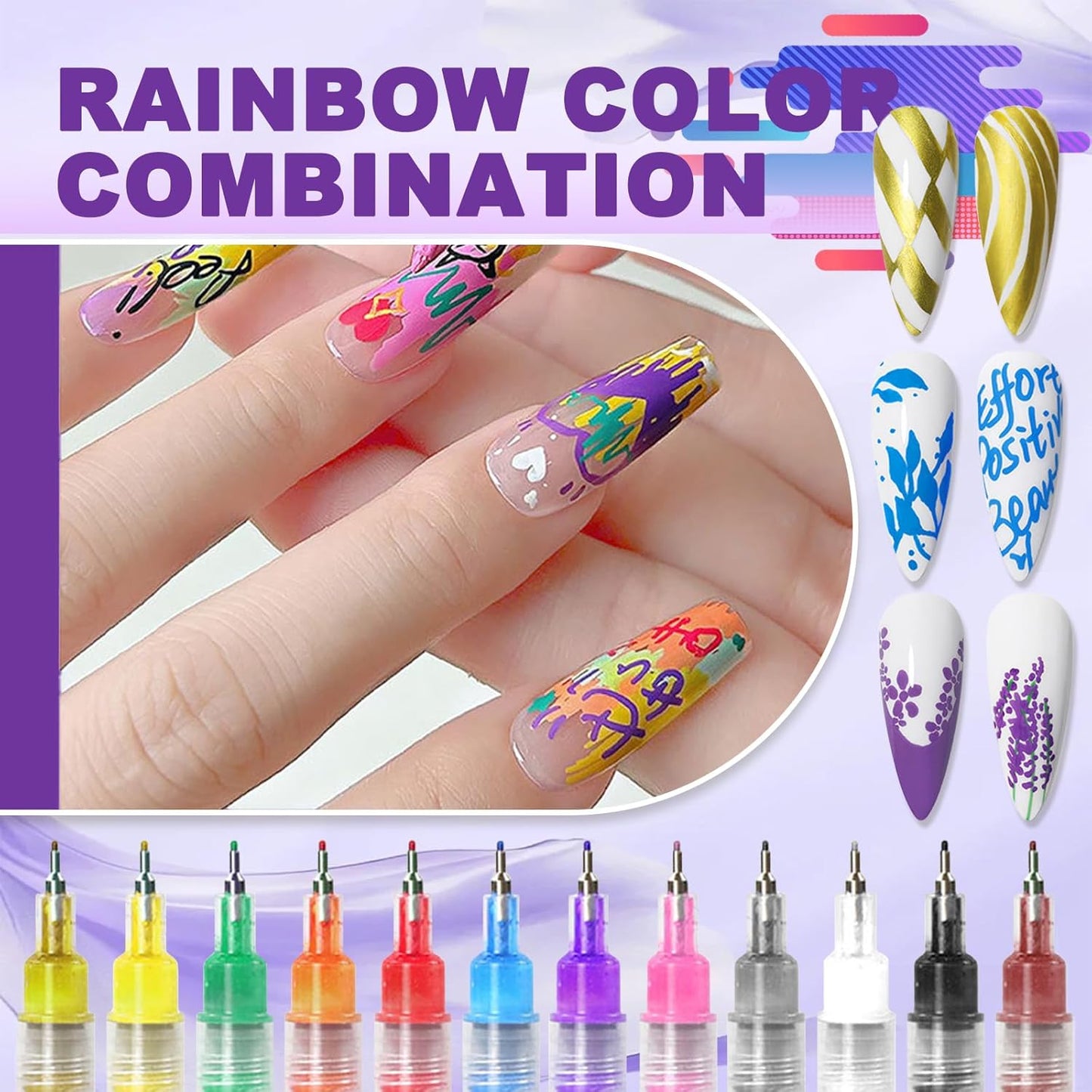 💅12 Colors Nail Art Pens Set – Fine Tip, Water-Based, Quick Dry