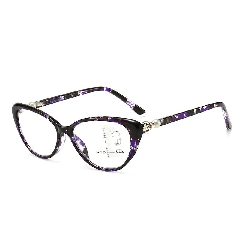 Katzenaugenbrille mit Perlmuttscharnier, progressive, multifokale Lesebrille