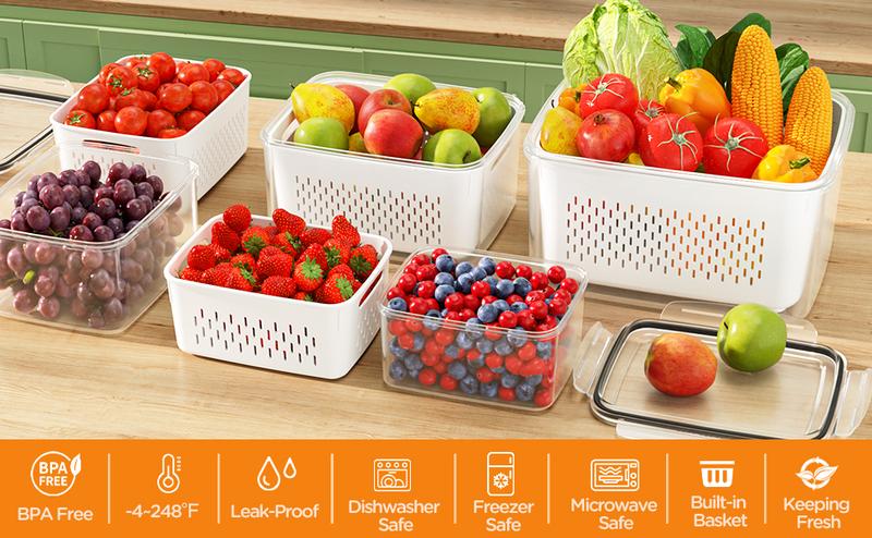 💖🔥Household transparent plastic food storage box-Including drain basket💧