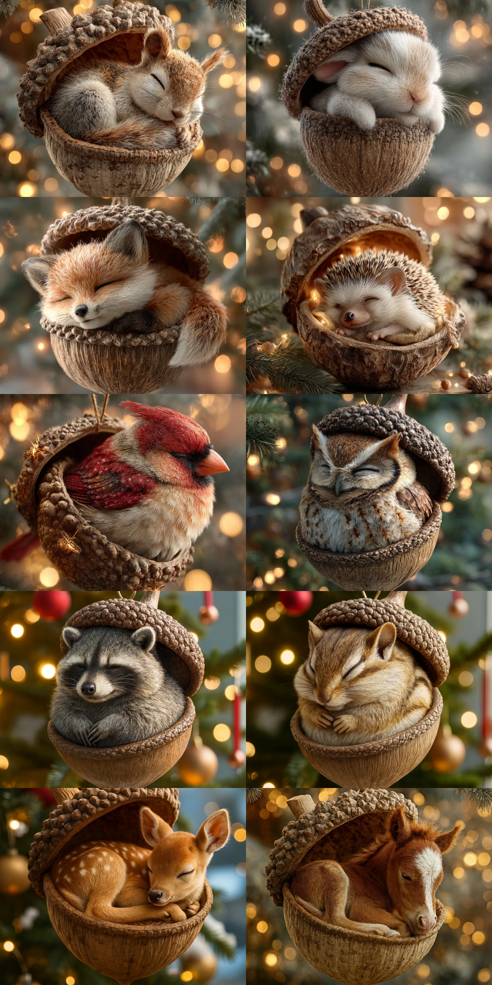 🌰 Woodland Friends Acorn Ornaments – Rustic Forest Holiday Decor 🌲