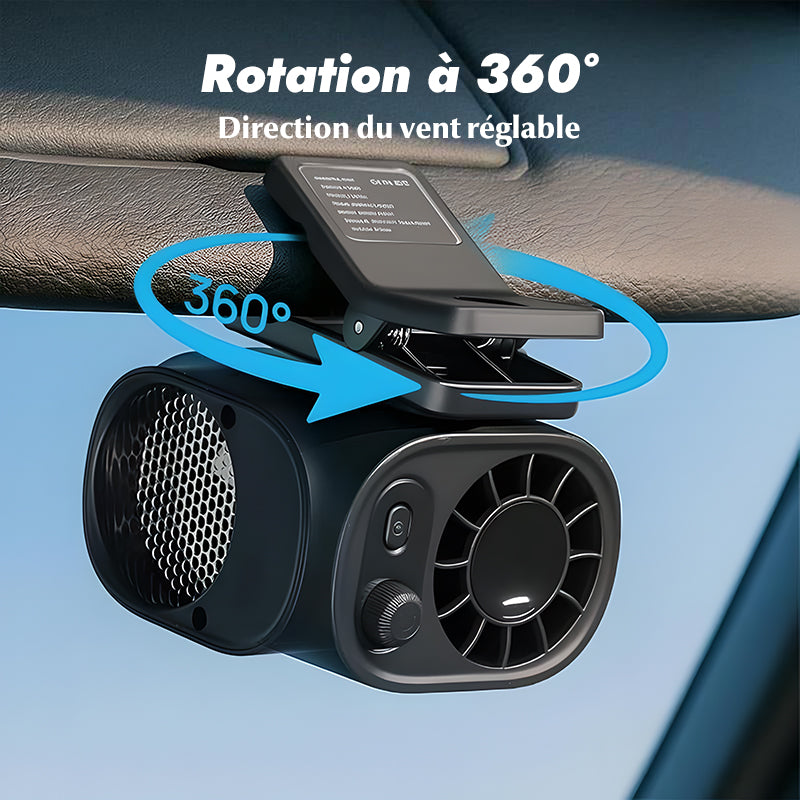 Ventilateur portable à clip pour voiture, écran LCD, rotatif à 360°, 100 vitesses