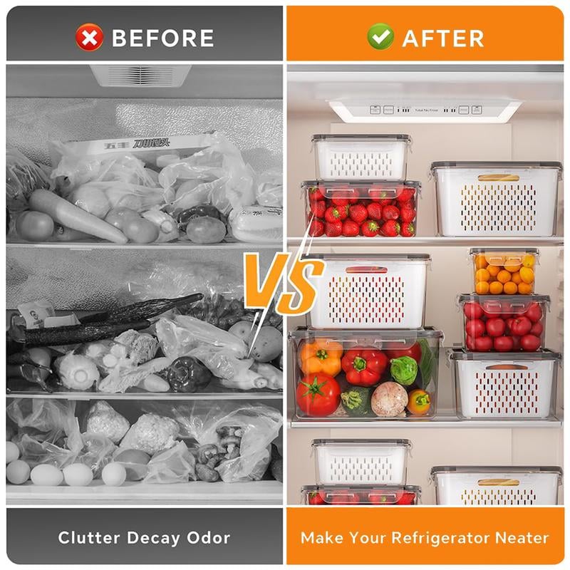 💖🔥Household transparent plastic food storage box-Including drain basket💧