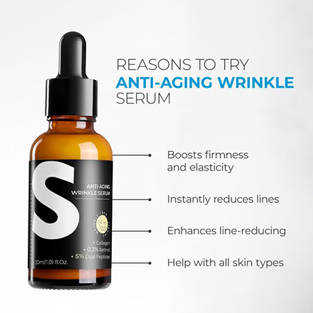 Retinol & Peptide Anti-Aging Wrinkle Serum, Brightening Serum for Fine Lines