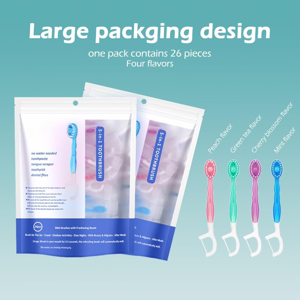 🎁5 in 1 Mini Toothbrush & Floss & Tongue Scraper & Toothpick Set 26pcs