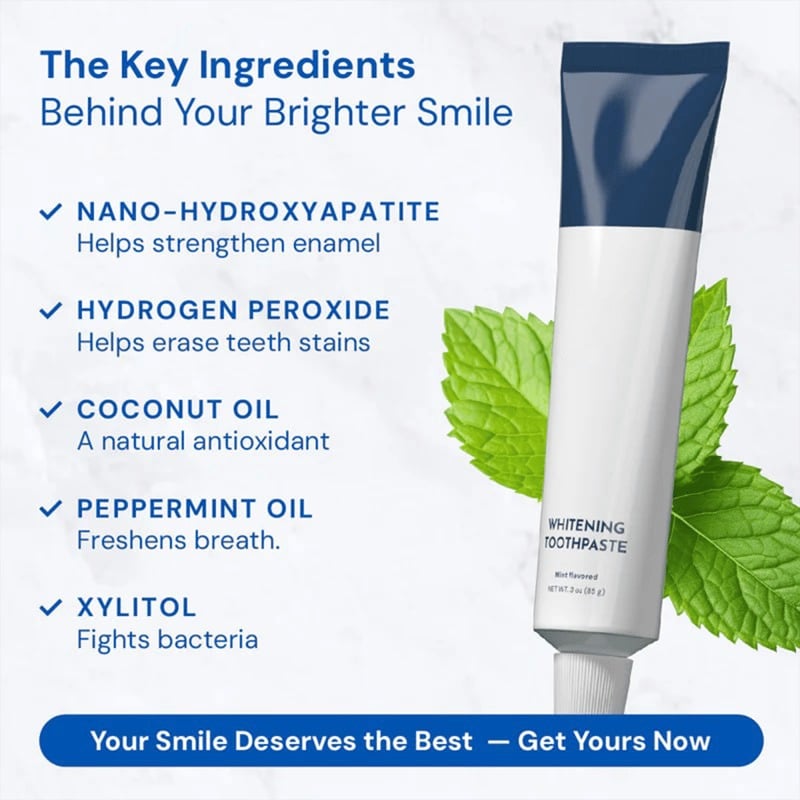🦷 Fluoride-Free Hydroxyapatite Teeth Whitening Toothpaste with Coconut Oil & Xylitol ❄️