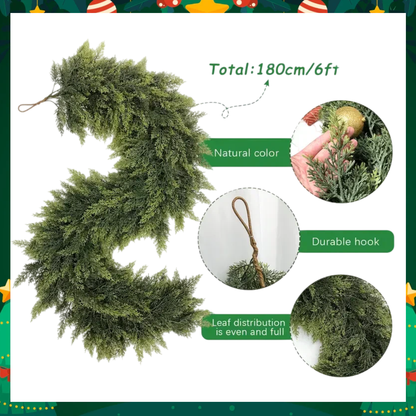 🎄 Christmas Artificial Cedar Garland – Lush, Festive Home décor for Doors, Mantels & Tables! ✨