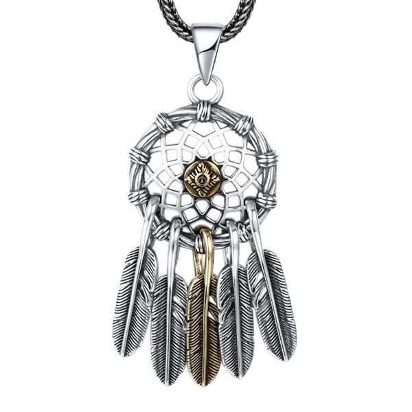 Sterling Silver Feather Dreamcatcher Pendant Necklace