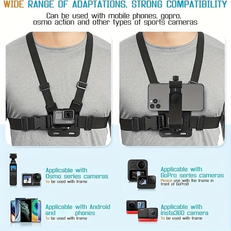 Chest strap phone holder, adjustable phone chest strap holder