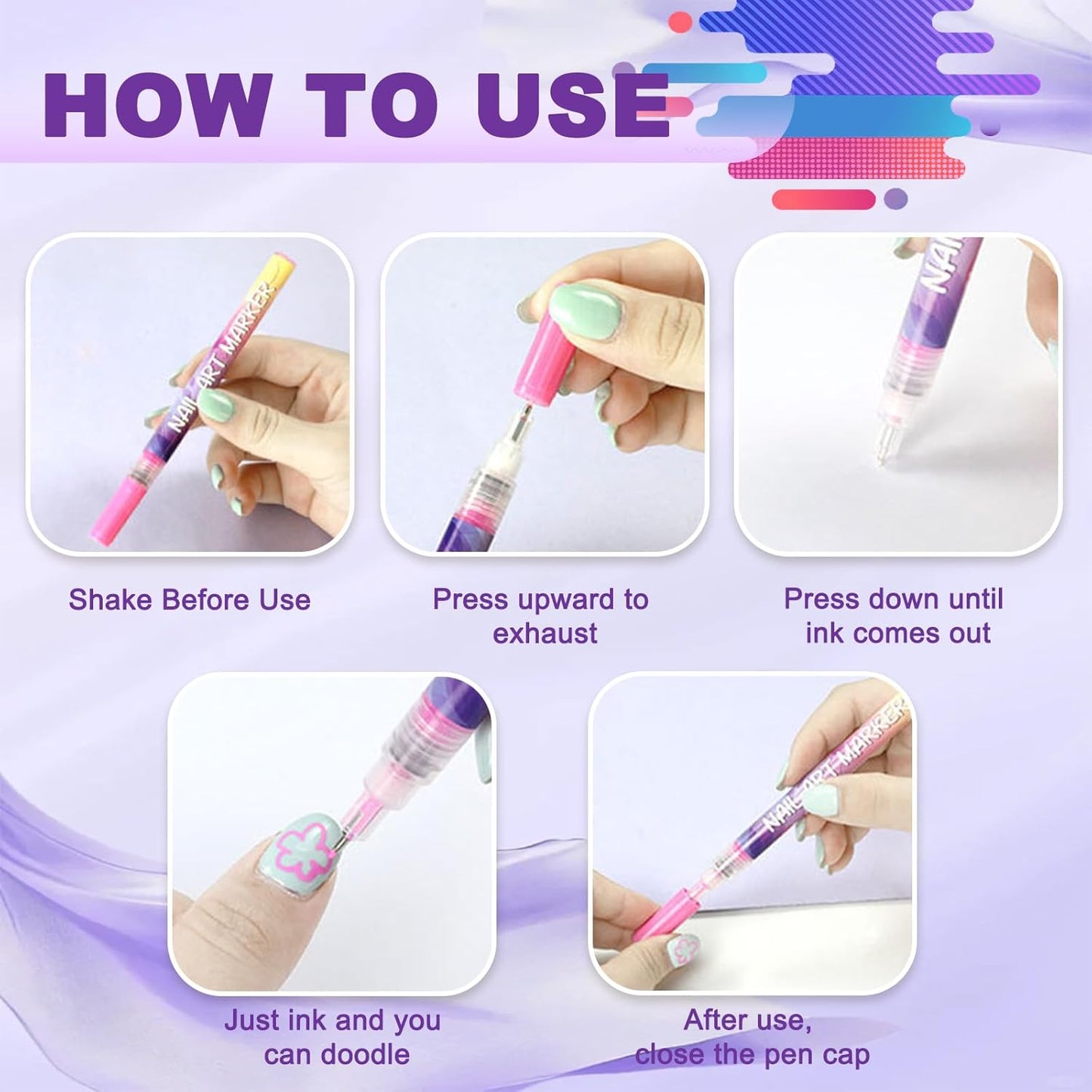 💅12 Colors Nail Art Pens Set – Fine Tip, Water-Based, Quick Dry