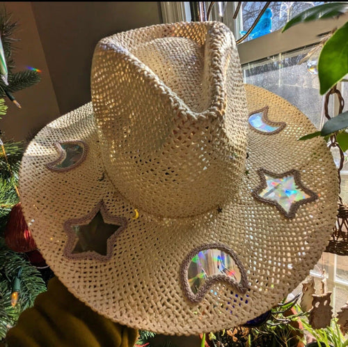 🔥قبعة رعاة البقر من القش بتصميم منشوري من Suncatcher