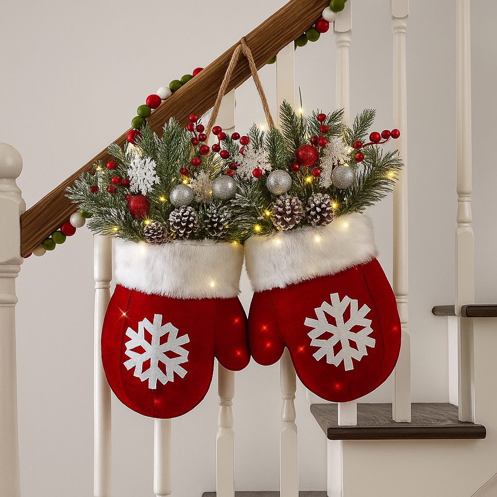 Handgemachter Weihnachtsfäustlingskranz