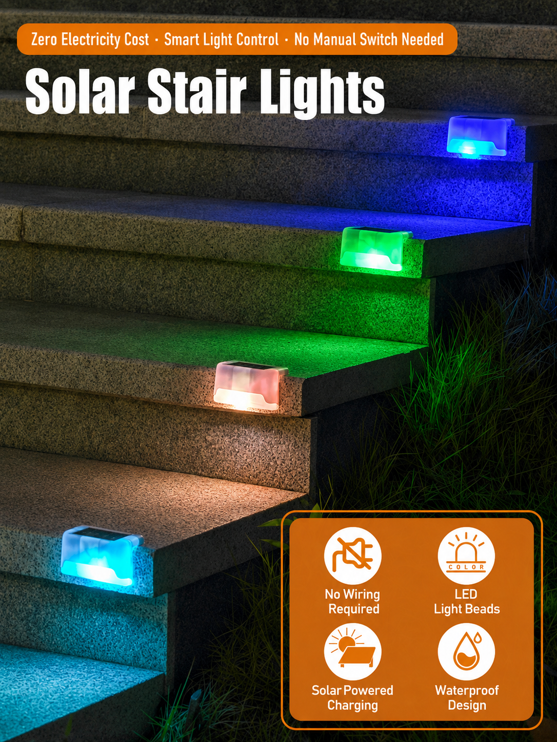 🔥☀️ Solar Step Lights – Waterproof Garden Glow in Warm, White & Color Modes