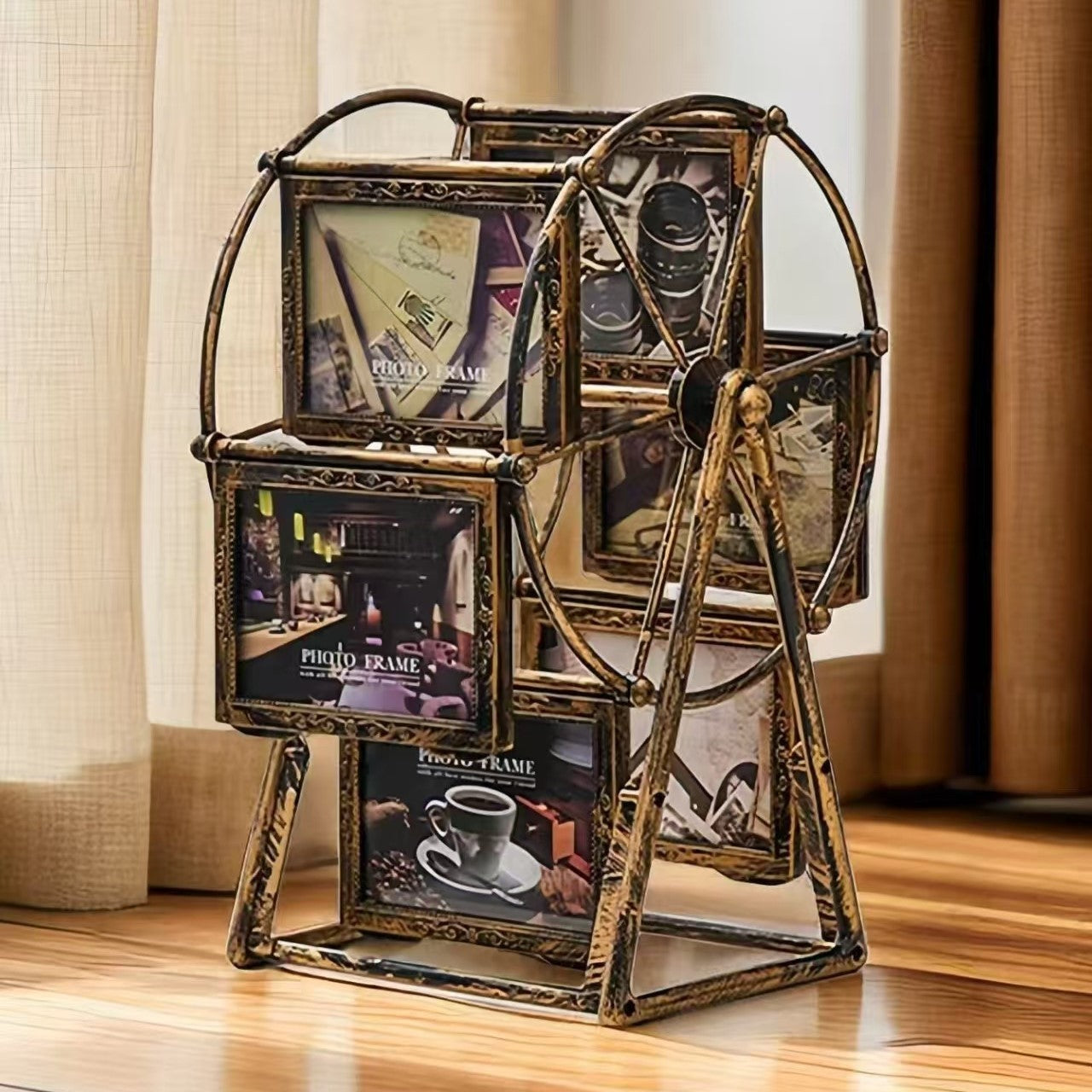 Vintage Rotating Wheel Picture Frame, 1/4 Counts Photo Display Frame