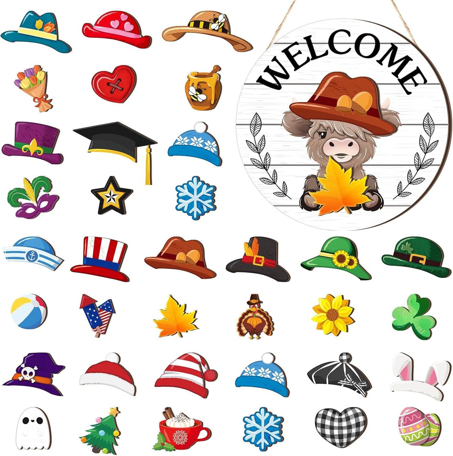 🪧 35pcs Interchangeable Welcome Sign Highland Cow Sign