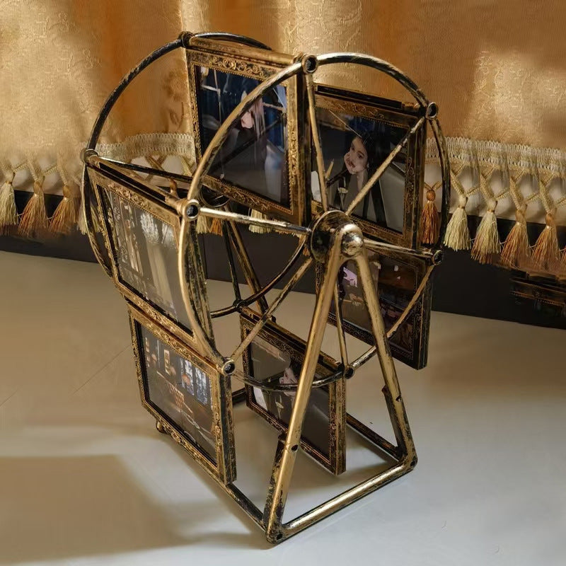 Vintage Rotating Wheel Picture Frame, 1/4 Counts Photo Display Frame