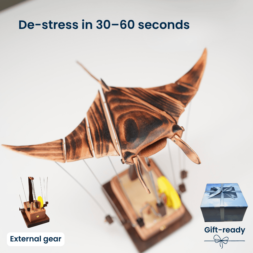 Handcrafted Wooden Manta Ray Automaton