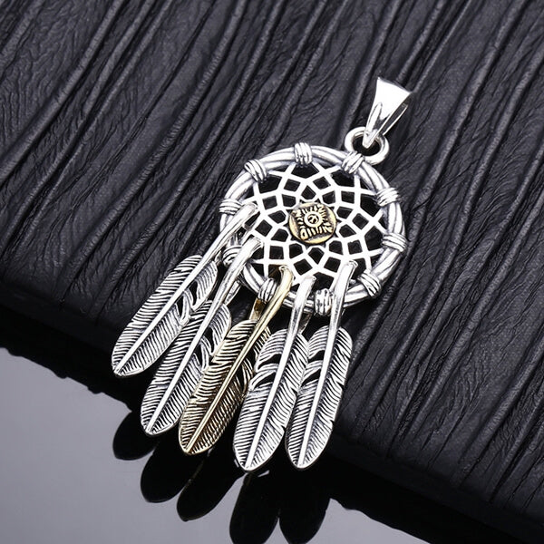 Sterling Silver Feather Dreamcatcher Pendant Necklace