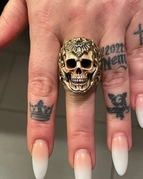 Vintage Polish Floral Armor Antler Skull Ring