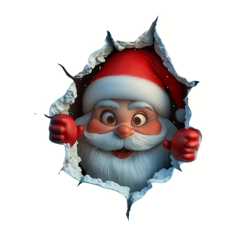 🎅 3D Peeking Santa Decal - Realistic Break-Through Holiday Magic (Damage-Free)