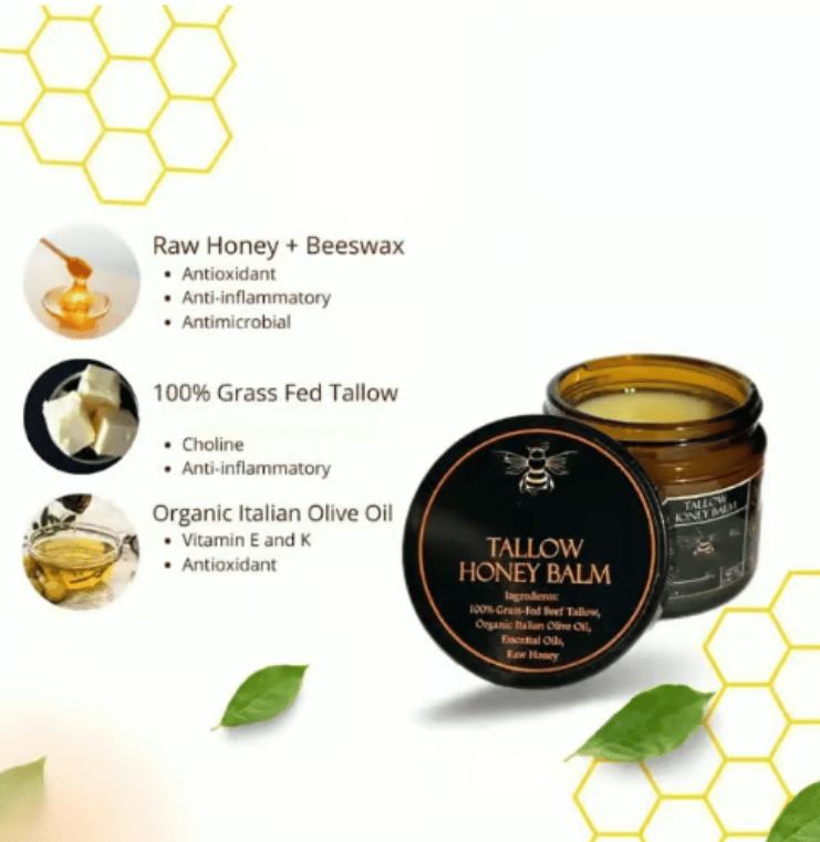 🍯Handmade Organic Grass-Fed Beef Tallow Balm with Raw Honey 🌿