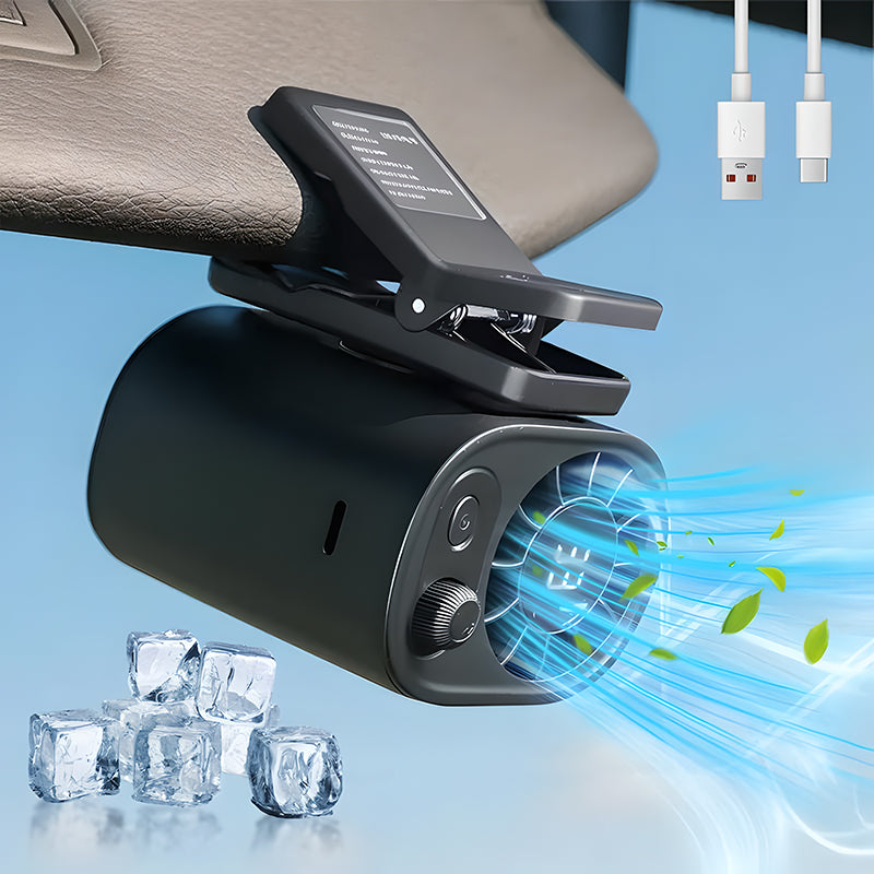 Ventilateur portable à clip pour voiture, écran LCD, rotatif à 360°, 100 vitesses