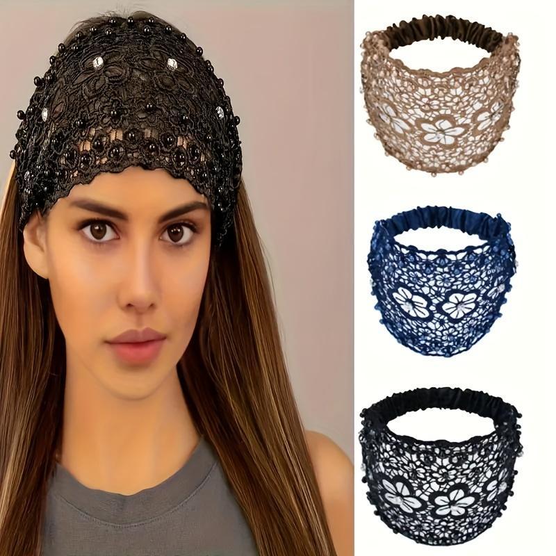 Set of 3 Bohemian Crystal and Pearl Accent Wide Headbands