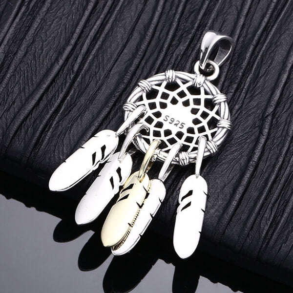 Sterling Silver Feather Dreamcatcher Pendant Necklace