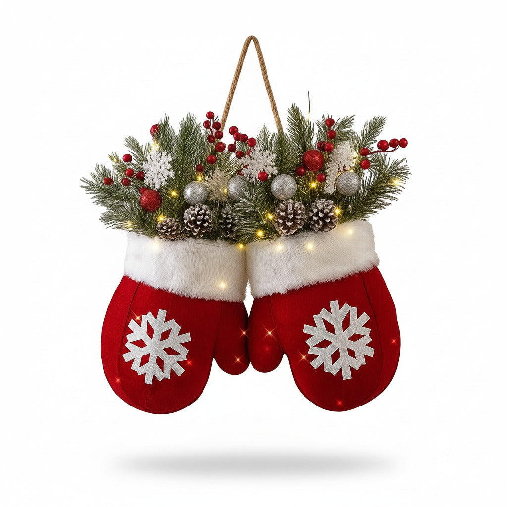Handgemachter Weihnachtsfäustlingskranz