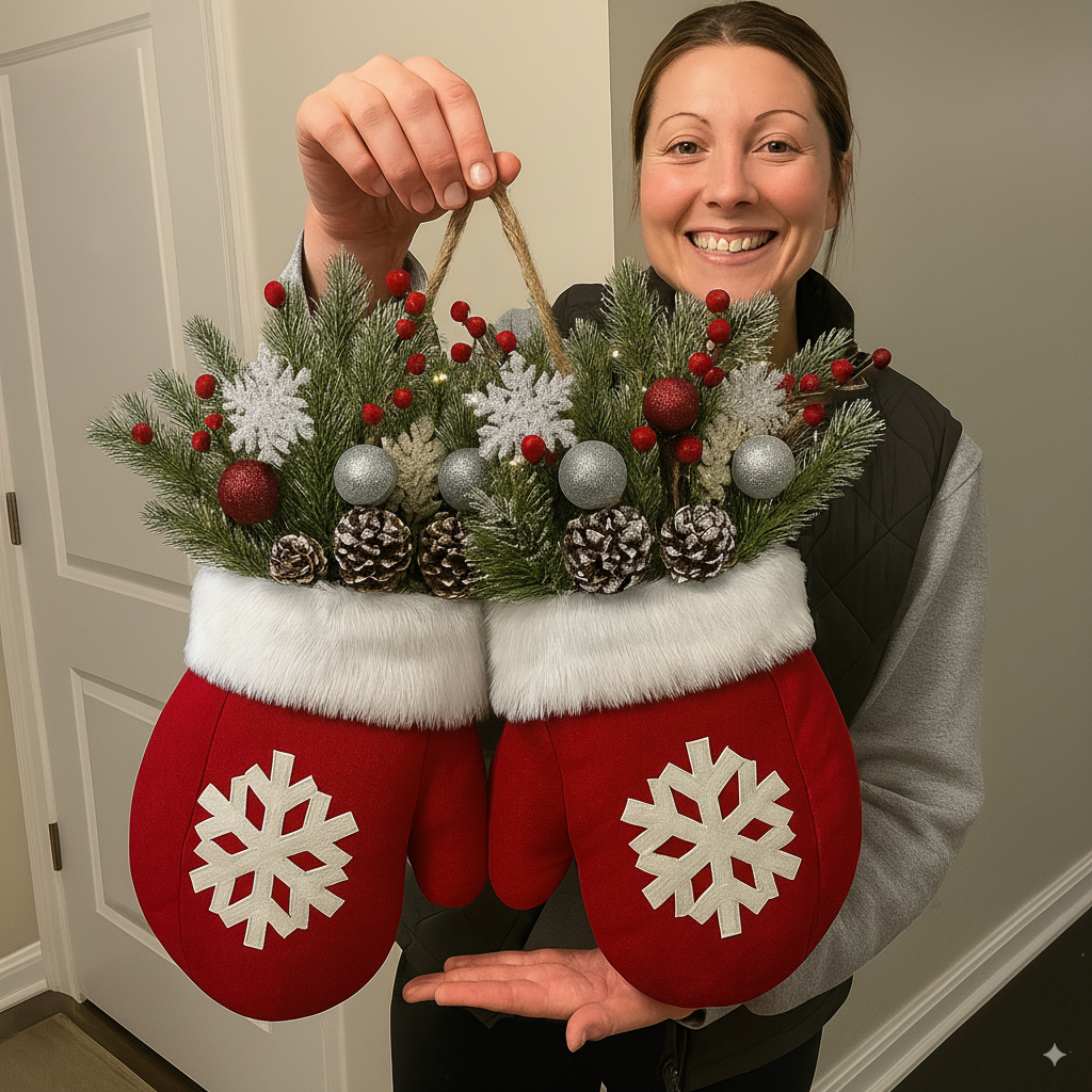 Handgemachter Weihnachtsfäustlingskranz