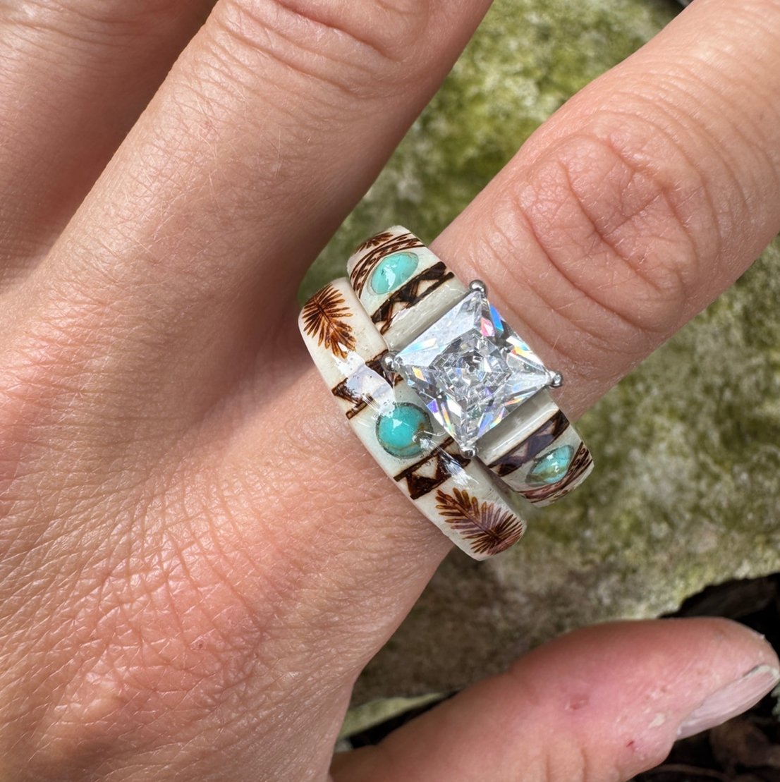 🔥💍Handgeschnitzter Geweihring 🌏Hergestellt aus natürlichem abgeworfenem Geweih