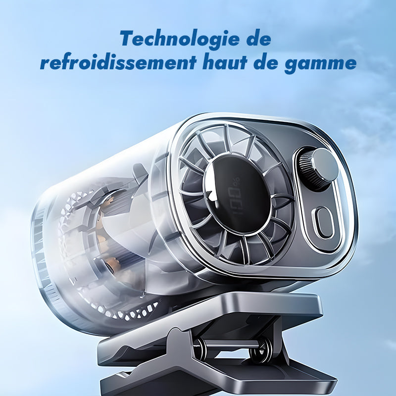 Ventilateur portable à clip pour voiture, écran LCD, rotatif à 360°, 100 vitesses