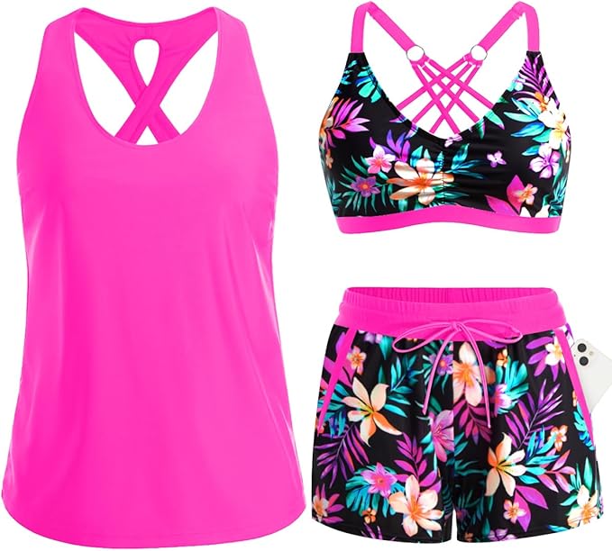 3 Piece Tankini with Shorts 🔥 Buy 2 Free Shipping