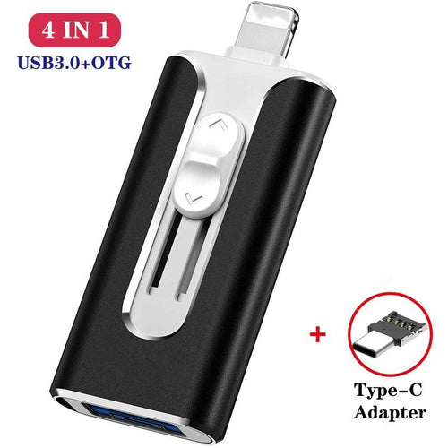 ⚡4 in 1 Flash Drive, Portable High Speed USB 3.0 Memory Storage【Multi-Port USB Drive】