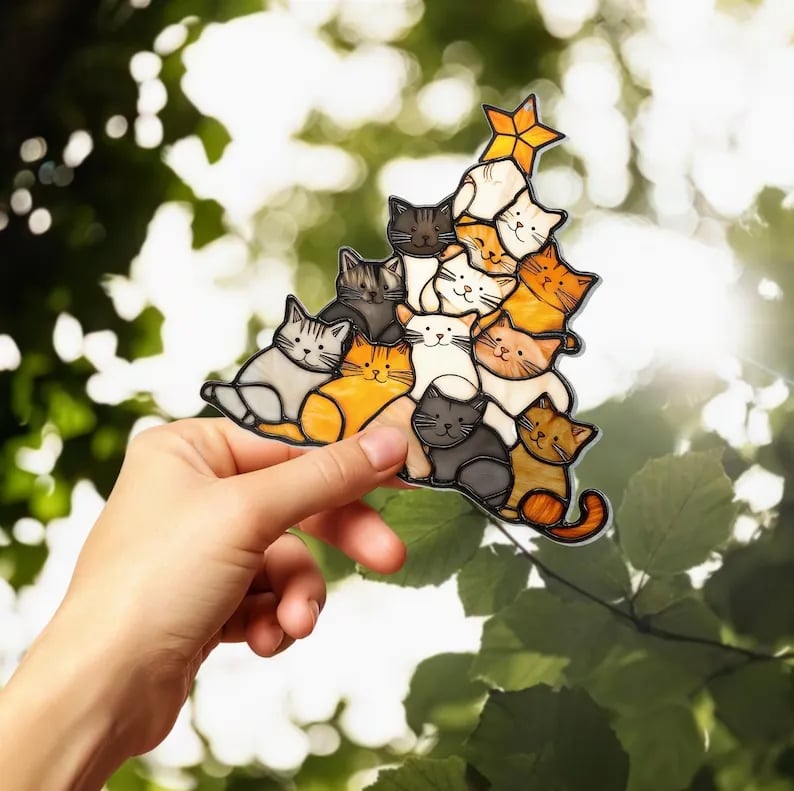 🎁Last Day Promotion 49% OFF -😻Cat Christmas Tree Suncatcher Ornament