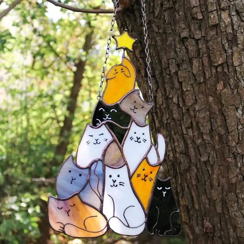 🎁Last Day Promotion 49% OFF -😻Cat Christmas Tree Suncatcher Ornament