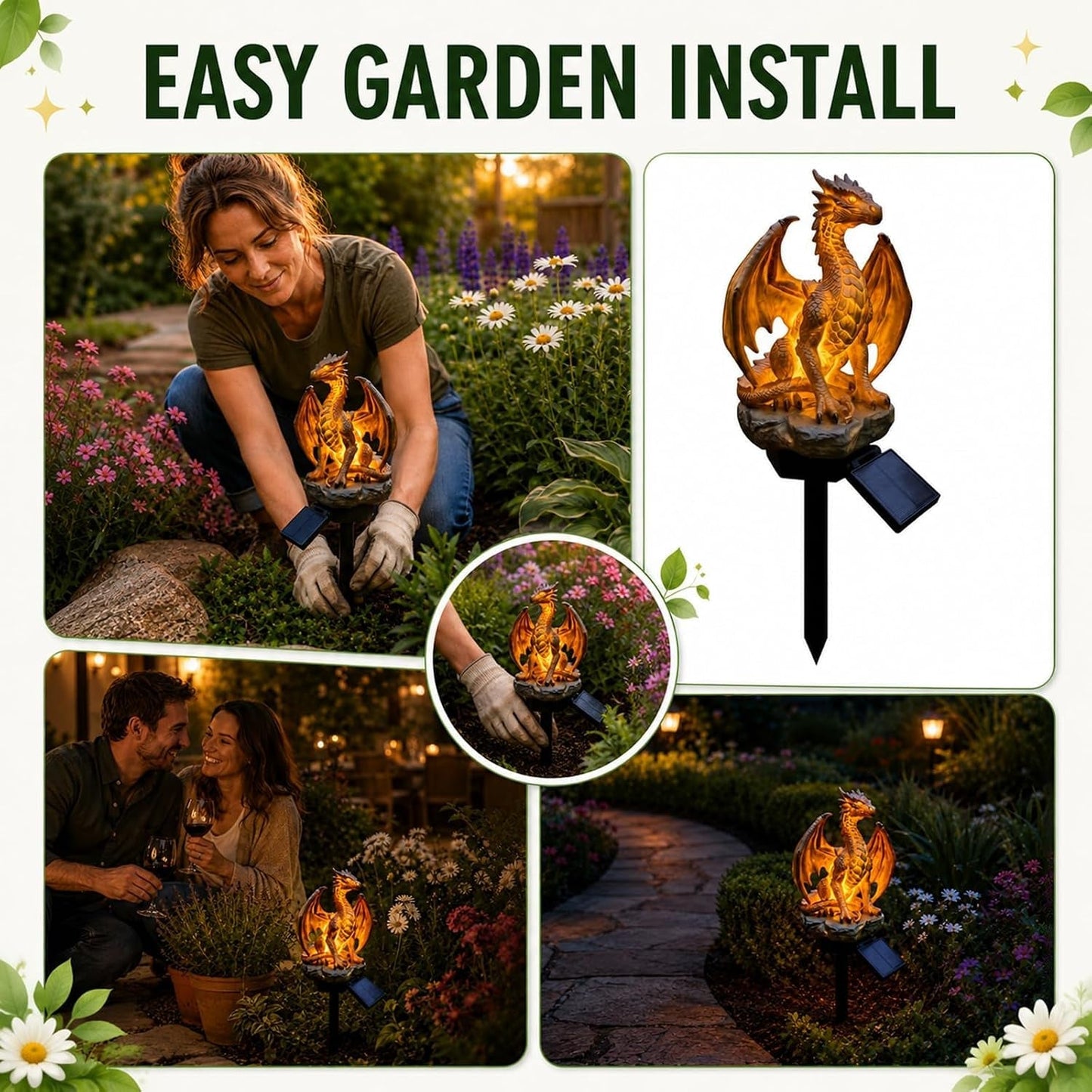 🎁 Dragon Lover's Gift 🐉 Solar LED Dragon Statue – Waterproof Garden & Patio Ornament