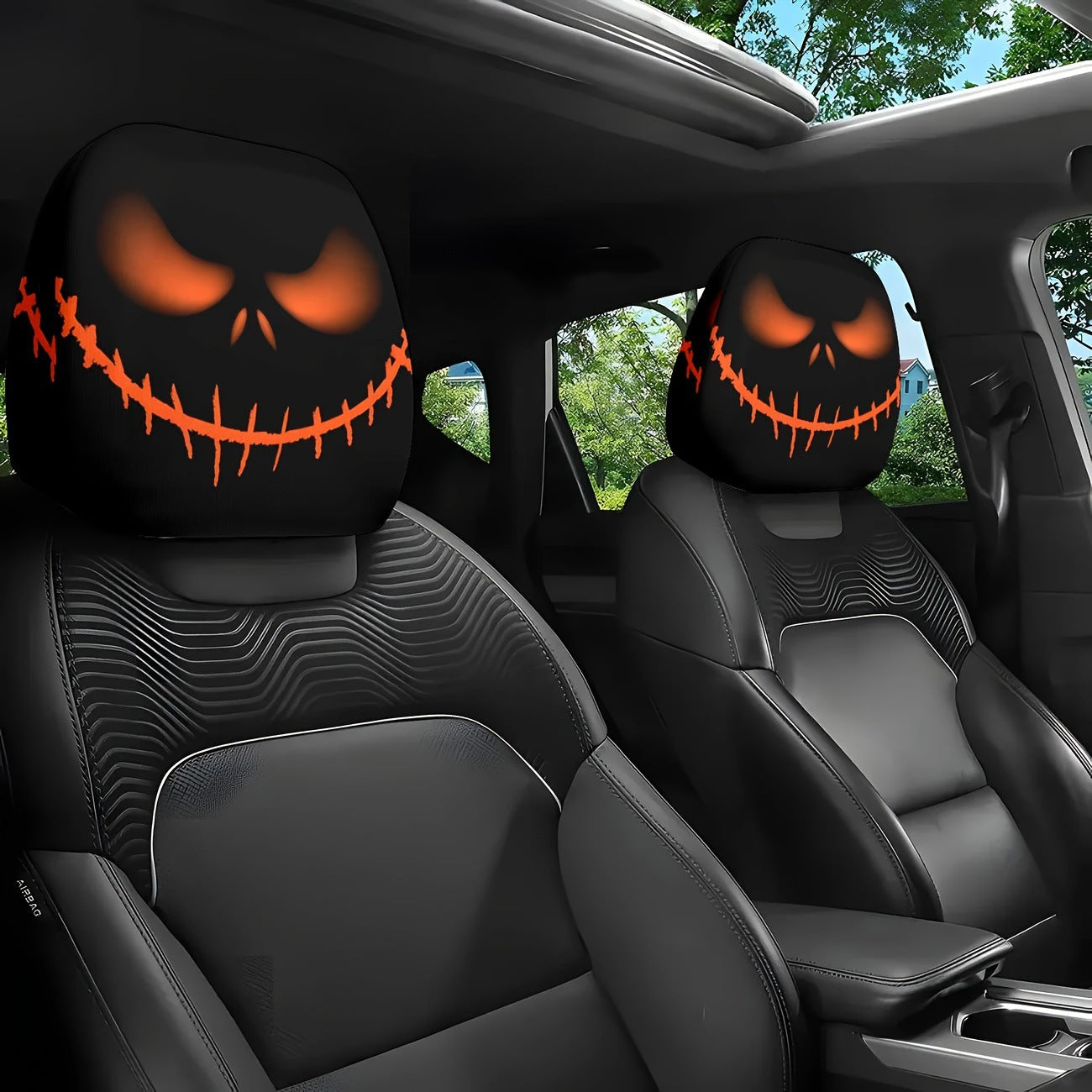🎃 Early Halloween Sale – Horror Car Headrest Covers (2PCS Universal Fit)💀
