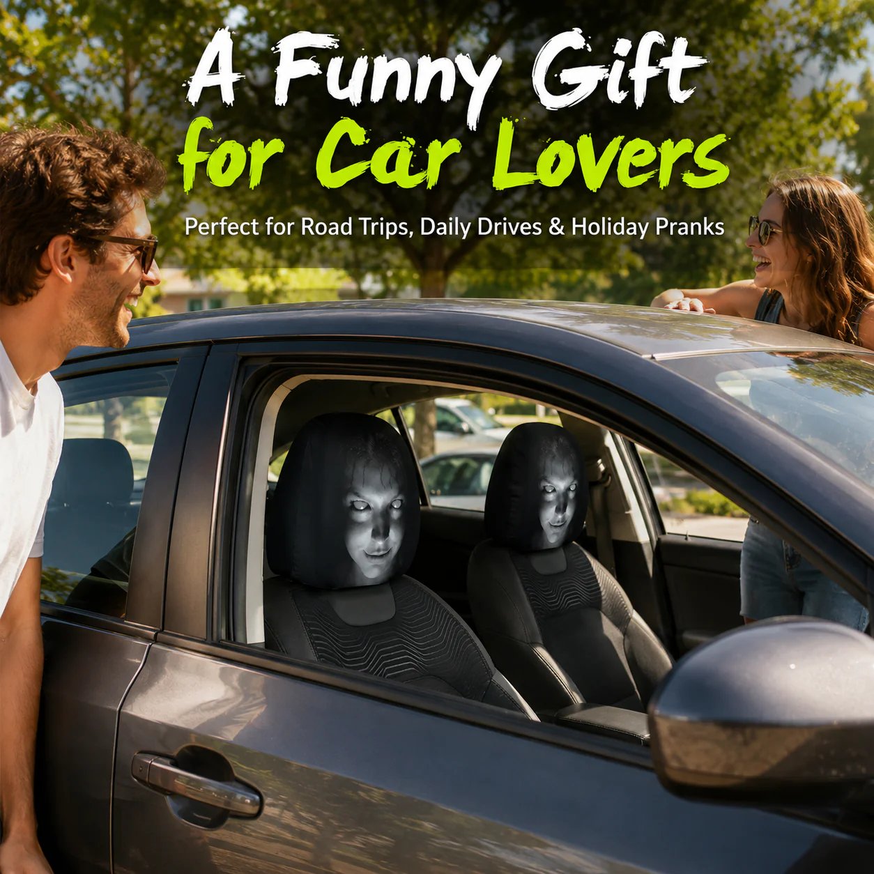 🎃 Early Halloween Sale – Horror Car Headrest Covers (2PCS Universal Fit)💀