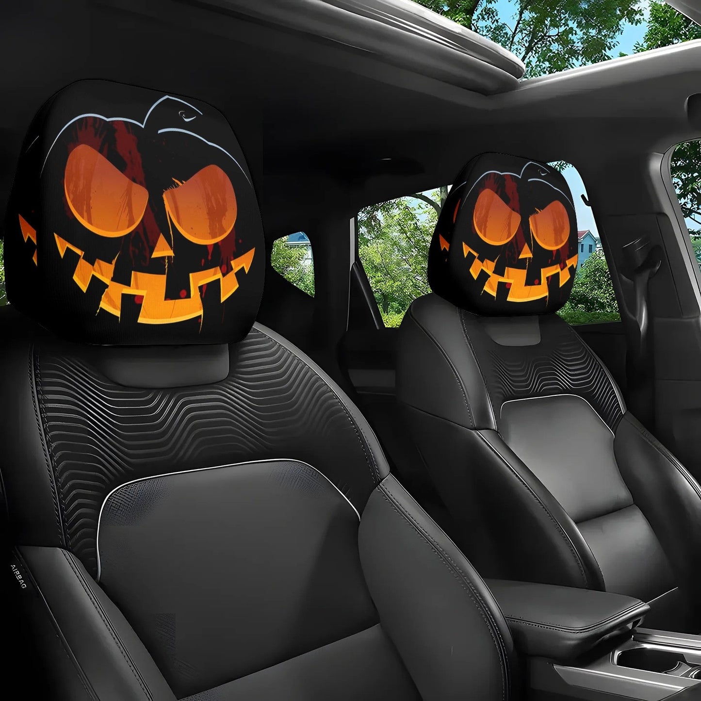 🎃 Early Halloween Sale – Horror Car Headrest Covers (2PCS Universal Fit)💀