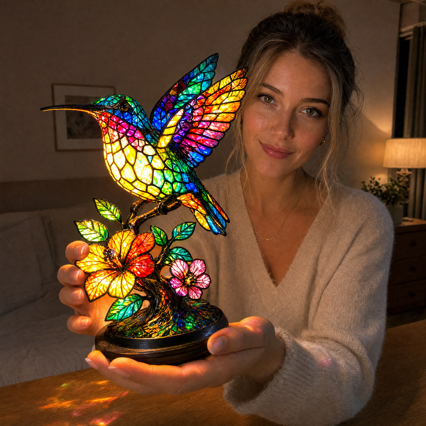 ✨ Creative Hummingbird LED Night Light, Home Cartoon Animal Resin Figurine, Cute Decorative Lamp for Kids' Room & Living Area, Table Bedside Lamp, USB Powered Lamp