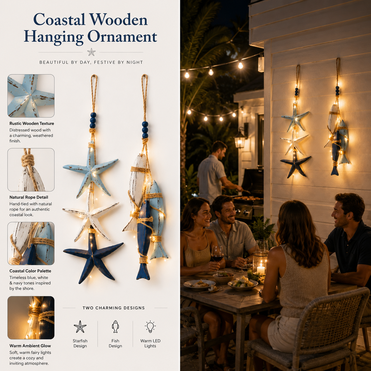 🔥Coastal Wooden Hanging Ornament Lights